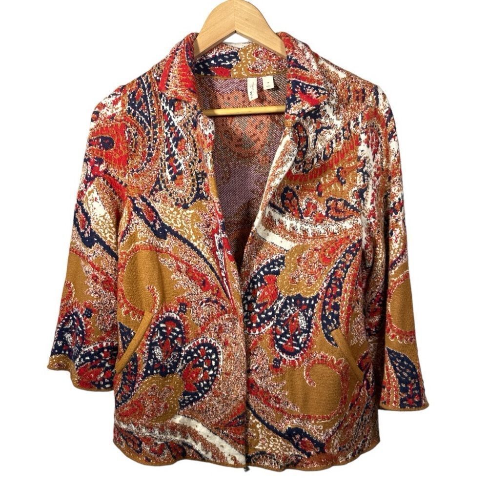 MOTH ANTHROPOLOGIE Women's Paisley Intarsia Blazer Orange Size Extra Small